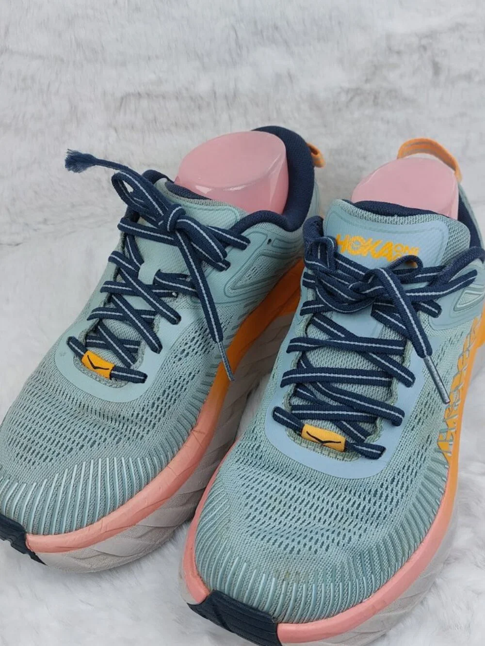 Hoka One One Bondi 7 Women's Blue Haze Black Iris Lace-Up Running Shoes Size 8D